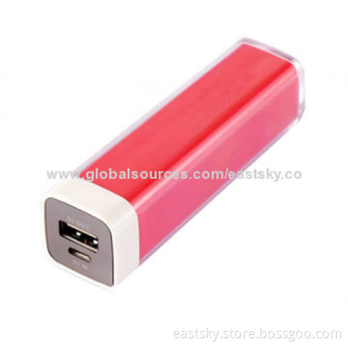 2000mAh Lipstick Power Bank Charger with Intelligent MCU Controller, Stylish and Portable
